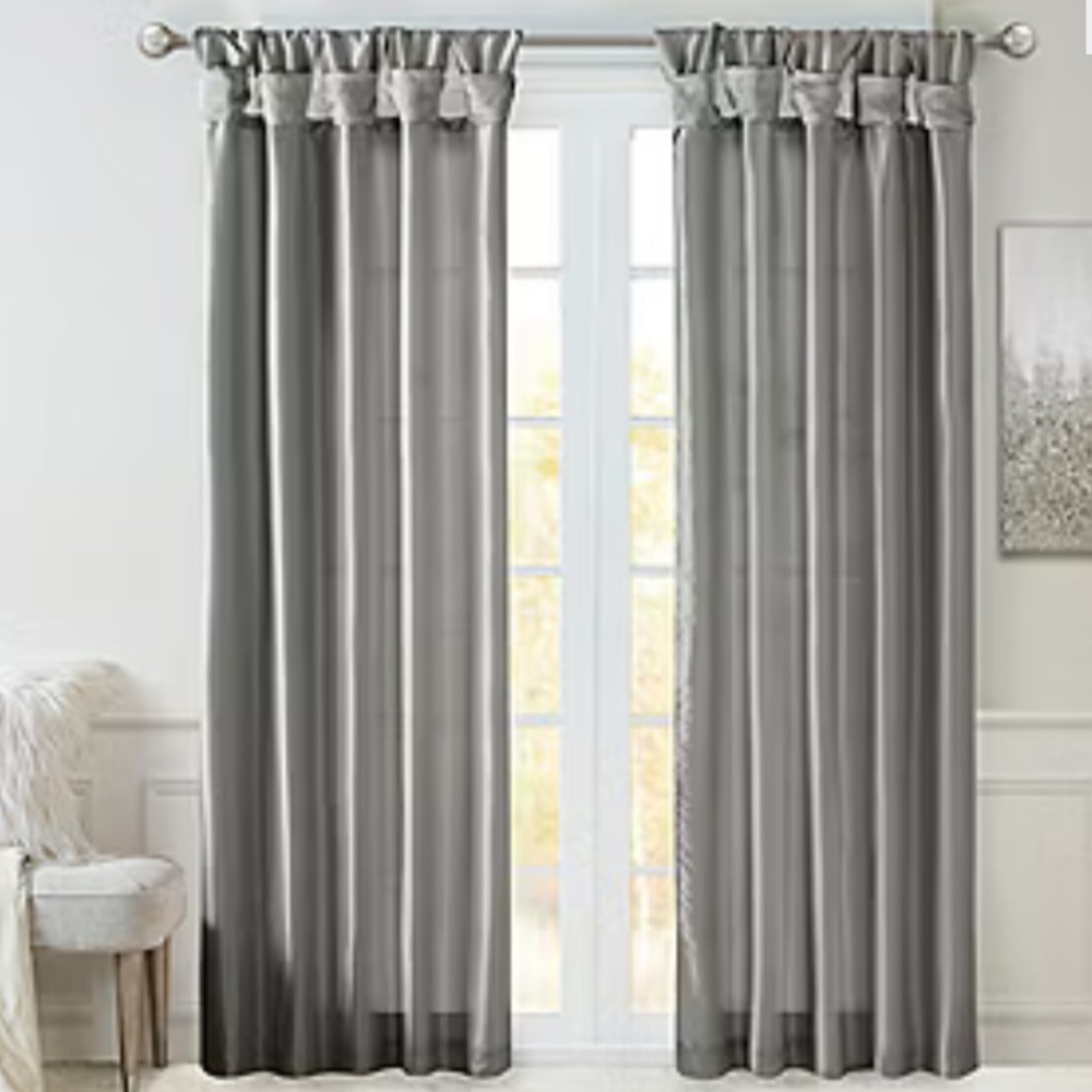 Madison Park Natalie Twisted Tab LightFiltering Top Single CurtainPanel charcoal
